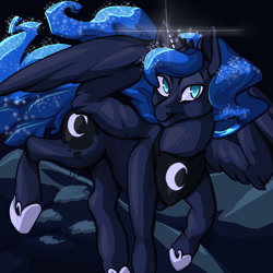 Size: 1024x1024 | Tagged: safe, artist:lemiadoodleheart, princess luna, alicorn, pony, frown, solo, spread wings, wings