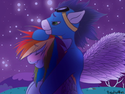 Size: 640x480 | Tagged: safe, artist:rigmuffin, rainbow dash, soarin', pegasus, pony, female, hug, male, shipping, soarindash, straight