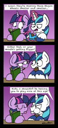 Size: 1070x2375 | Tagged: safe, artist:bobthedalek, shining armor, twilight sparkle, pony, unicorn, book, brother and sister, comic, eating, female, glowing horn, hoof hold, implied parents, magic, male, mare, offscreen character, reading, siblings, stallion, teasing, telekinesis, tongue out, unamused, we never had one single fight