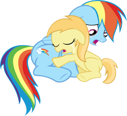 Size: 4000x3642 | Tagged: safe, artist:lumorn, noi, rainbow dash, pegasus, pony, crying, hug, simple background, transparent background, vector