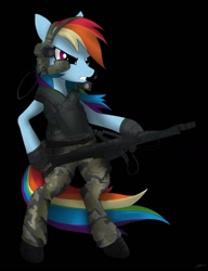 Size: 1000x1303 | Tagged: safe, artist:mirapony, rainbow dash, alien, pegasus, pony, gun, marine, military, parody