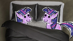 Size: 827x464 | Tagged: safe, artist:droidfish, artist:rapidbeta, derpibooru import, twilight sparkle, bed, crayon, crayon drawing, cute, twins