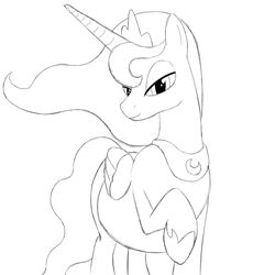 Size: 1024x1024 | Tagged: safe, artist:20thx5150, princess luna, alicorn, pony, monochrome, pregluna, pregnant, raised hoof, simple background, smiling, solo