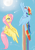 Size: 1748x2480 | Tagged: safe, artist:sugarcubecake, fluttershy, rainbow dash, pegasus, pony, blue coat, female, mare, multicolored mane, pink mane, wings, yellow coat