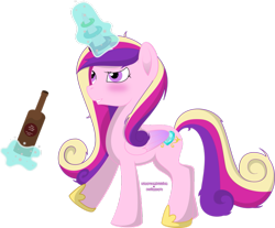 Size: 983x812 | Tagged: safe, artist:lunarcombustion, princess cadance, alicorn, pony, alcohol, beer, blushing, drunk, drunk cadance, drunk princess, magic, simple background, solo, transparent background