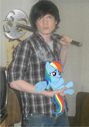 Size: 900x1285 | Tagged: safe, rainbow dash, human, axe, irl, irl human, photo, ponies in real life