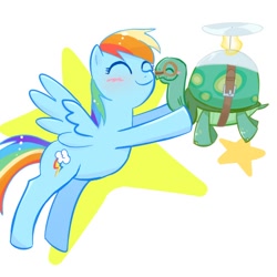 Size: 600x600 | Tagged: safe, artist:nyankamedon, rainbow dash, tank, pegasus, pony, goggles, nuzzling, pixiv