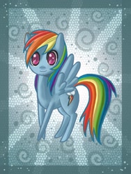 Size: 1200x1600 | Tagged: safe, artist:raptor007, rainbow dash, pegasus, pony, abstract background, female, mare, smiling, spread wings, wings