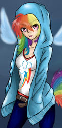 Size: 480x986 | Tagged: safe, artist:miniyume, rainbow dash, humanized, tailed humanization, winged humanization