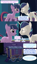 Size: 1920x3240 | Tagged: safe, artist:red4567, shining armor, twilight sparkle, twilight sparkle (alicorn), alicorn, pony, unicorn, 3d, brother and sister, comic, female, male, mare, siblings, source filmmaker, speech bubble, stallion, tired, trixie's wagon, wagon