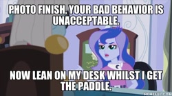 Size: 600x337 | Tagged: safe, edit, edited screencap, screencap, photo finish, princess luna, vice principal luna, equestria girls, photo finished, image macro, imminent spanking, meme