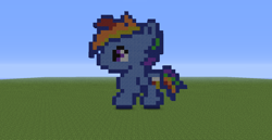 Size: 1366x706 | Tagged: safe, artist:darkflaretj, rainbow dash, pegasus, pony, /mlp/, chibi, female, filly, game screencap, grass, grass field, mare, minecraft, minecraft pixel art, pixel art, solo