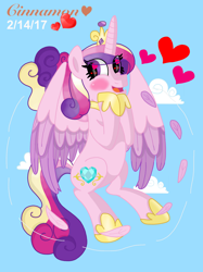 Size: 2048x2732 | Tagged: safe, artist:cinnamon-swirls, princess cadance, alicorn, pony, blushing, cloud, heart, heart eyes, solo, wingding eyes