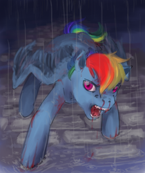 Size: 480x571 | Tagged: safe, artist:bunnish, rainbow dash, pegasus, pony, undead, vampire, vampony, blood, nosebleed, rain