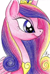 Size: 2248x3264 | Tagged: safe, artist:celestial-rainstorm, princess cadance, alicorn, pony, crown, jewelry, peytral, regalia, simple background, solo, traditional art, white background