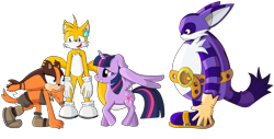 Size: 1500x762 | Tagged: safe, artist:polaicy, derpibooru import, twilight sparkle, twilight sparkle (alicorn), alicorn, pony, big the cat, crossover, female, mare, miles "tails" prower, sonic boom, sonic the hedgehog (series), sticks the badger