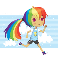 Size: 600x607 | Tagged: safe, artist:marti-c, rainbow dash, clothes, female, humanized, multicolored hair, solo