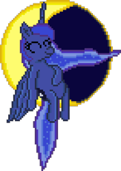 Size: 365x515 | Tagged: safe, artist:8-bitbrony, princess luna, alicorn, pony, eyes closed, moon, ms paint, pixel art, simple background, sitting, sleeping, solo, tangible heavenly object, transparent background