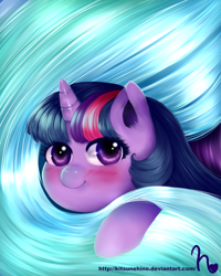 Size: 1024x1280 | Tagged: safe, artist:kitsunehino, derpibooru import, twilight sparkle, blushing, cute, filly, filly twilight sparkle, implied princess celestia, le lenny face, looking at you, mane, princess celestia's hair, smiling, solo