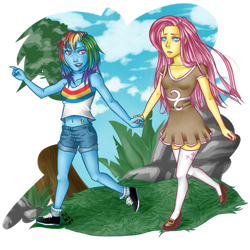 Size: 894x894 | Tagged: safe, artist:pandabeans, fluttershy, rainbow dash, humanized, pony coloring