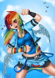Size: 1500x2121 | Tagged: safe, artist:firstsky, rainbow dash, humanized, solo, winged humanization