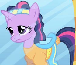 Size: 726x617 | Tagged: safe, derpibooru import, screencap, twilight sparkle, unicorn twilight, unicorn, friendship is magic, alternate hairstyle, clothes, headband, outfit catalog, solo, too shiny, workout