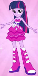 Size: 467x917 | Tagged: safe, derpibooru import, screencap, twilight sparkle, twilight sparkle (alicorn), alicorn, equestria girls, boots, clothes, cropped, dress, fall formal outfits, high heel boots, outfit catalog, solo, sparkles, twilight ball dress