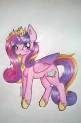 Size: 1024x1554 | Tagged: safe, artist:dexterisse, princess cadance, alicorn, pony, ear fluff, simple background, solo, traditional art