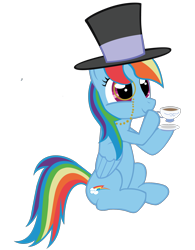 Size: 1600x2050 | Tagged: safe, artist:ocarina0ftimelord, rainbow dash, pegasus, pony, hat, monocle, tea, top hat