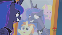 Size: 1920x1080 | Tagged: safe, screencap, indian summer, princess luna, raspberry cream, alicorn, pony, a royal problem, grin, mirror, nightmare, smiling