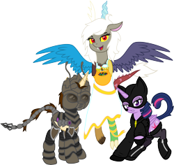 Size: 9517x9000 | Tagged: safe, artist:kruszyna25, artist:mactavish1996, derpibooru import, discord, eris, twilight sparkle, twilight sparkle (alicorn), alicorn, absurd resolution, catwoman, clothes, dress, fallout, halloween, peter parker, rule 63, simple background, spider-man, spiders and magic iv: the fall of spider-mane, spidertwi, transparent background, vector