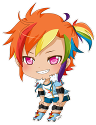 Size: 499x650 | Tagged: safe, artist:pocketcucco, rainbow dash, chibi, humanized, roller skates, solo