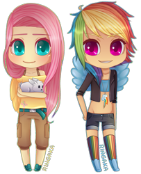 Size: 899x1108 | Tagged: safe, artist:ringabutt, angel bunny, fluttershy, rainbow dash, chibi, humanized, winged humanization