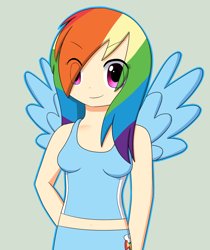 Size: 800x953 | Tagged: safe, artist:pokumii, rainbow dash, humanized, solo, winged humanization