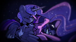 Size: 5458x3081 | Tagged: safe, artist:darkflame75, princess luna, twilight sparkle, twilight sparkle (alicorn), alicorn, pony, absurd resolution, crying, duo, eyes closed