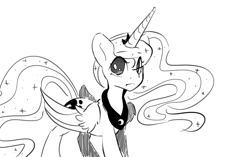 Size: 1400x879 | Tagged: safe, artist:darkflame75, princess luna, alicorn, pony, female, grayscale, lunadoodle, mare, monochrome, simple background, solo, white background