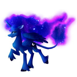 Size: 2000x2000 | Tagged: safe, artist:kary-draws, princess luna, alicorn, classical unicorn, pony, chest fluff, color porn, floppy ears, leonine tail, raised hoof, simple background, solo, transparent background, unshorn fetlocks