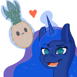 Size: 3000x3000 | Tagged: safe, artist:wintershibe, princess luna, alicorn, pony, a royal problem, cargo ship, food, heart, high res, magic, pineapple, shipping, simple background, solo, telekinesis, transparent background