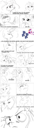 Size: 1462x5472 | Tagged: safe, artist:mrscurlystyles, princess cadance, princess celestia, princess luna, alicorn, pony, absurd resolution, comic, crown, cute, glowing horn, hitting, jewelry, lol, magic, monochrome, pointy ponies, regalia, royal sisters, serious, serious face, simple background, sketch, white background