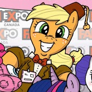 Size: 183x183 | Tagged: safe, derpibooru import, idw, applejack, pinkie pie, rarity, twilight sparkle, earth pony, pony, unicorn, spoiler:comic, clothes, cosplay, costume, eleventh doctor, outfit catalog