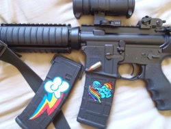 Size: 960x720 | Tagged: safe, rainbow dash, aimpoint, ar15, custom, cutie mark, gun, gun magazine, gunified, irl, magpul, my little arsenal, paint, photo, picatinny rail, reflex sight, rifle