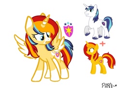 Size: 1370x1000 | Tagged: safe, artist:parn, shining armor, oc, oc:princess parn, alicorn, pony, unicorn, alicorn oc, fusion