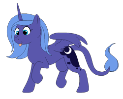 Size: 709x567 | Tagged: safe, artist:happystoo13, princess luna, alicorn, pony, leonine tail, raised hoof, s1 luna, simple background, solo, spread wings, tongue out, transparent background, wings