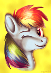 Size: 800x1132 | Tagged: safe, artist:mylittleberneri, rainbow dash, pegasus, pony, bust, portrait, solo, wink