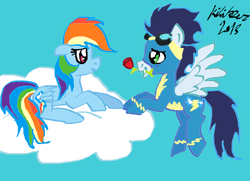 Size: 1010x731 | Tagged: safe, artist:kikirdcz, rainbow dash, soarin', pegasus, pony, female, male, shipping, soarindash, straight