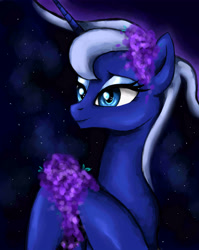 Size: 3970x5000 | Tagged: safe, artist:denigirl, princess luna, alicorn, pony, a royal problem, absurd resolution, flower, lavender, smiling, solo, that pony sure does love lavender