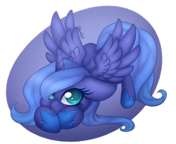 Size: 3160x2580 | Tagged: safe, artist:andreakawaiineko, artist:minelvi, princess luna, alicorn, pony, collaboration, floppy ears, looking at you, s1 luna, smiling, solo, spread wings, wings