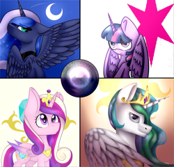 Size: 5201x5001 | Tagged: safe, artist:dubala, artist:jessy2015, artist:singlepum, artist:stubborn-dreamer, princess cadance, princess celestia, princess luna, twilight sparkle, twilight sparkle (alicorn), alicorn, pony, collaboration, absurd resolution, alicorn tetrarchy, cutie mark background