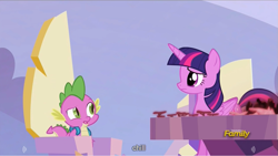 Size: 1279x720 | Tagged: safe, derpibooru import, screencap, spike, twilight sparkle, twilight sparkle (alicorn), alicorn, dragon, pony, the cutie re-mark, discovery family logo, female, mare, meme, youtube caption