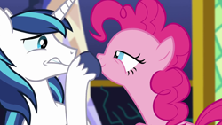 Size: 1280x720 | Tagged: safe, screencap, pinkie pie, shining armor, earth pony, pony, unicorn, the one where pinkie pie knows, out of context